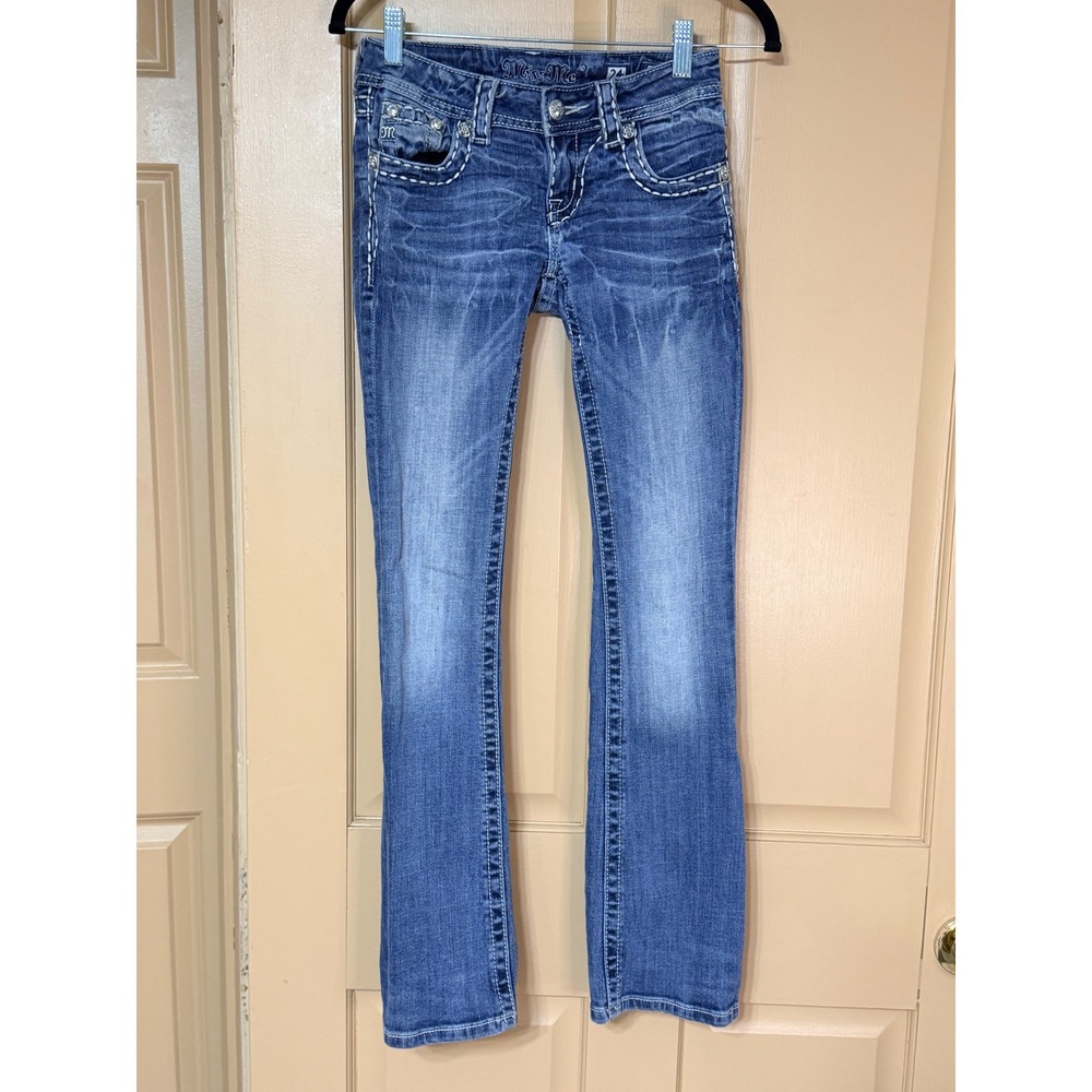 Miss Me Bootcut Jeans JE5380BZR Medium Wash Rhinestone Embellished Size 24